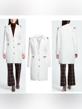 Marci by Gil Santucci white military style tailored  blazer coat chain stud M